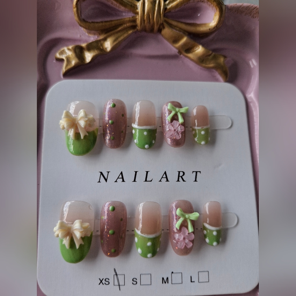 Green and Pink Nail Art Set Size XS Extra Small
